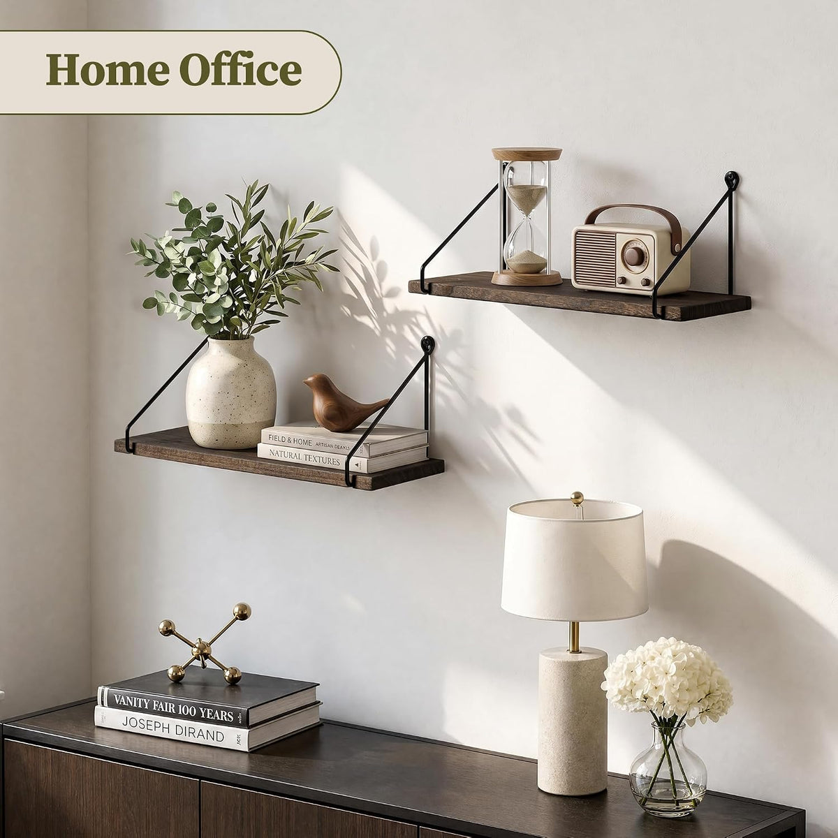Afuly Dark Brown Floating Shelves for Wall, Rustic Wall Shelf, Solid Wood