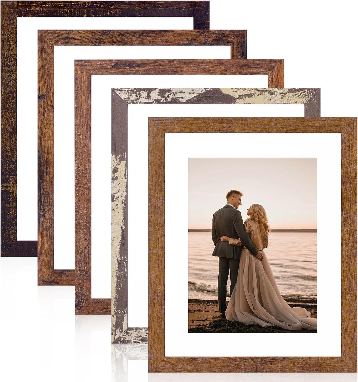 Fixwal 8x10 Picture Frames Set of 5 with Tempered Glass, Vintage Distressed