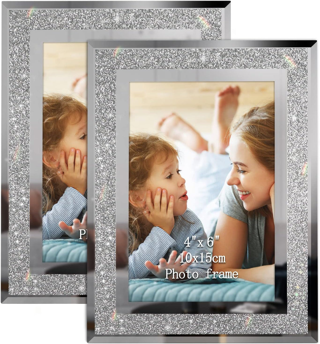 Calenzana 4x6 Picture Frame Sparkle Glass Photo Frames Set for Tabletop, 2 Pack