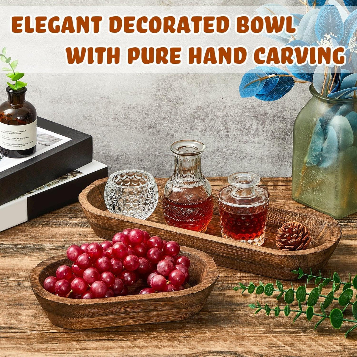 Tessco for you 2 Wooden Dough Bowls,10 x 6 x 2 Inch, 16 x 6 x 2 Inch,Brown