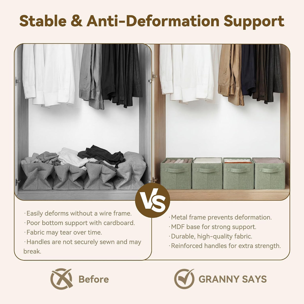 GRANNY SAYS Fabric Storage Bins, Closet Organizer Bins, Sage Green, 2-Pack