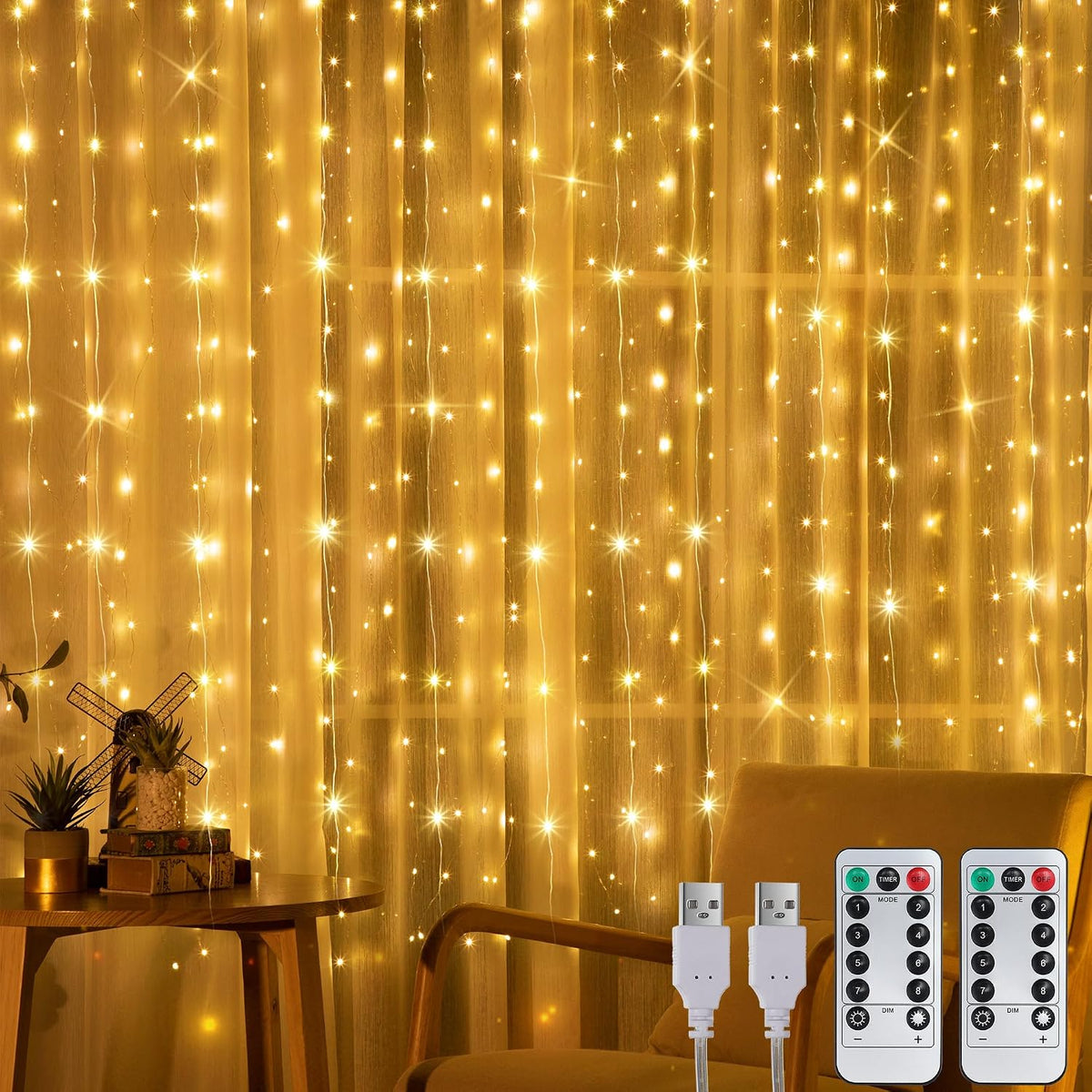 2 Pack 195 LED Curtain Tapestry Lights, 6.5 x 5 ft Backdrop String Lights