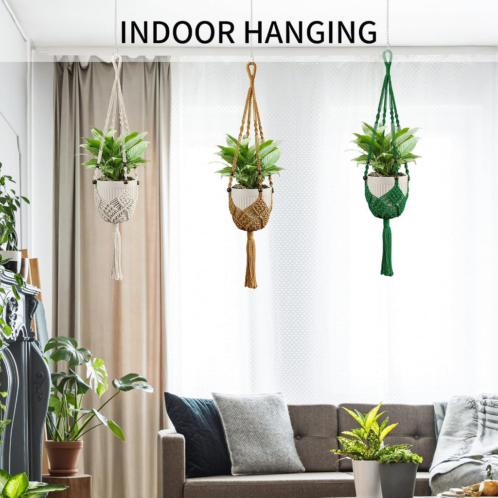 Macrame Plant Hanger - Fits 3-6 Inch Pots, Set of 2, Ivory