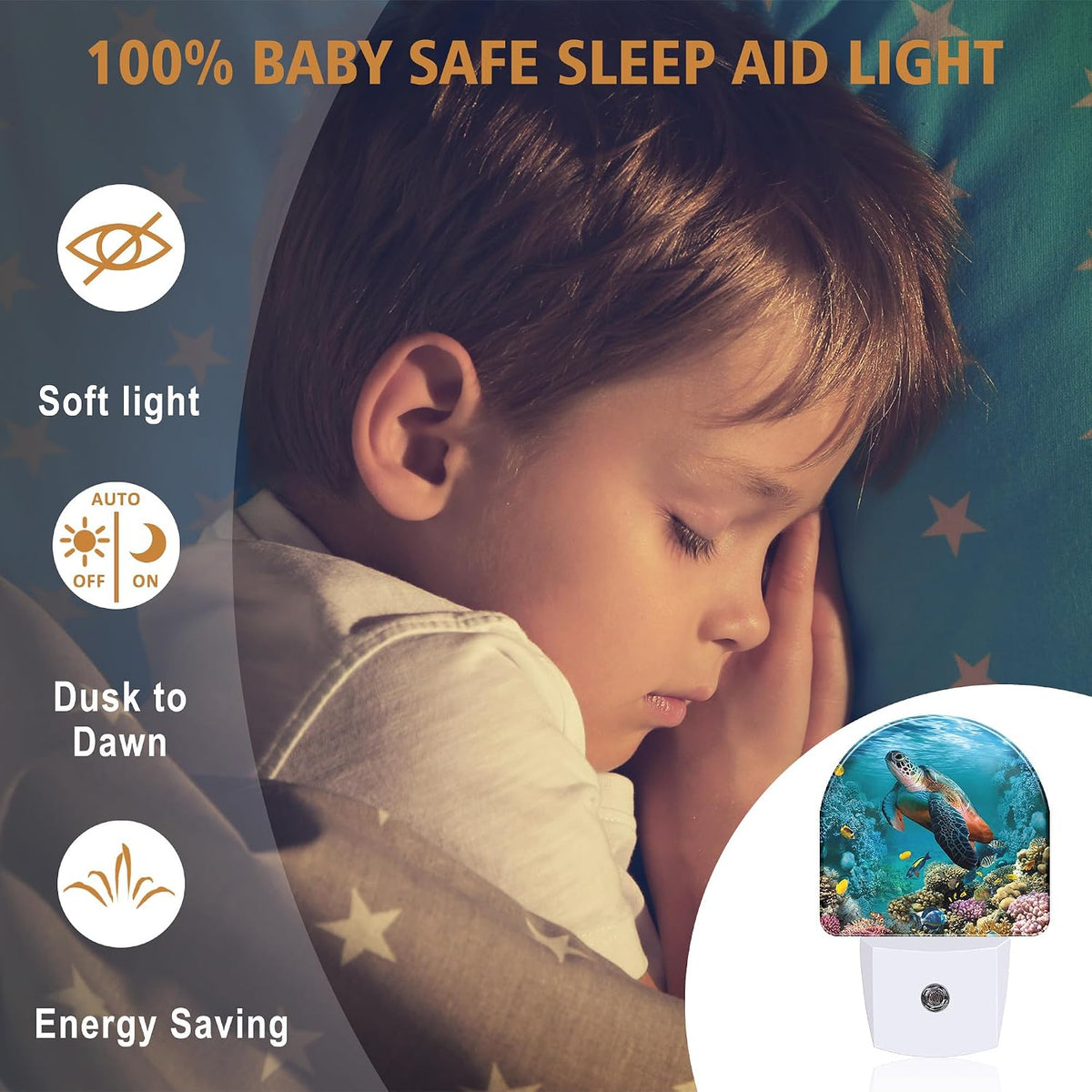 Night Lights Plug into Wall, Sea Turtle Night Light with Dusk to Dawn Smart Sensor for Bedroom Bathroom Hallway Kitchen, Led Nightlights for Boys Girls Women Men