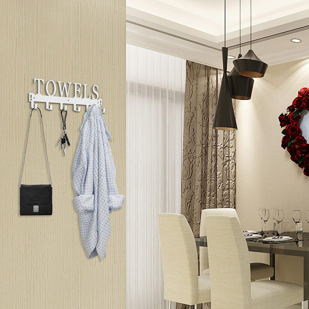 Over The Door Rack, Towel Hooks for Bathroom, Bath Towel Holder Door Mount Metal Towel Hanger for Bedroom Kitchen Pool Beach Towels Bathrobe Wall Mount Towel Rack for Bathrooms (6 Hooks, White)