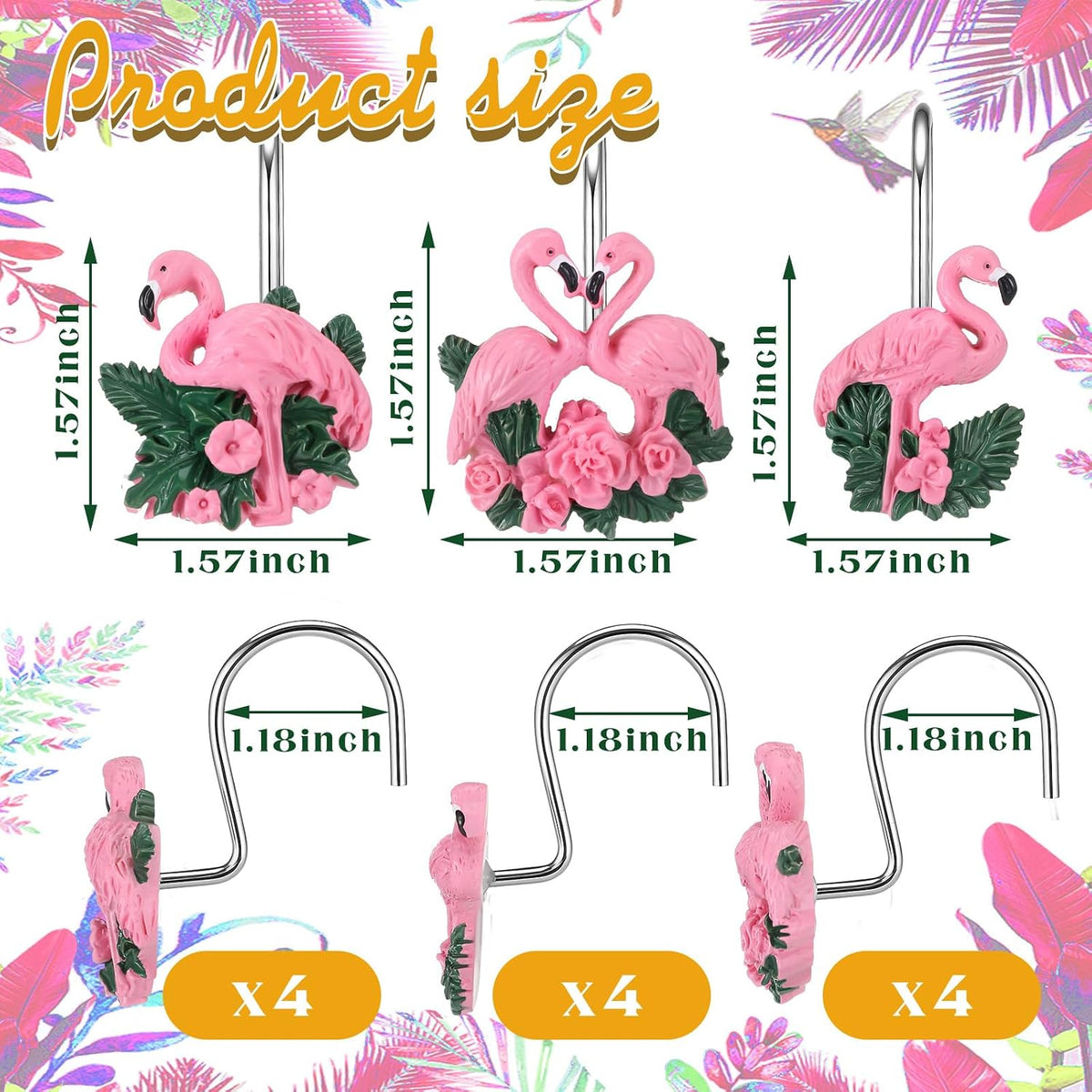 Amyhill 12 Pcs Flamingo Shower Curtain Hooks, Nautical Stainless Steel