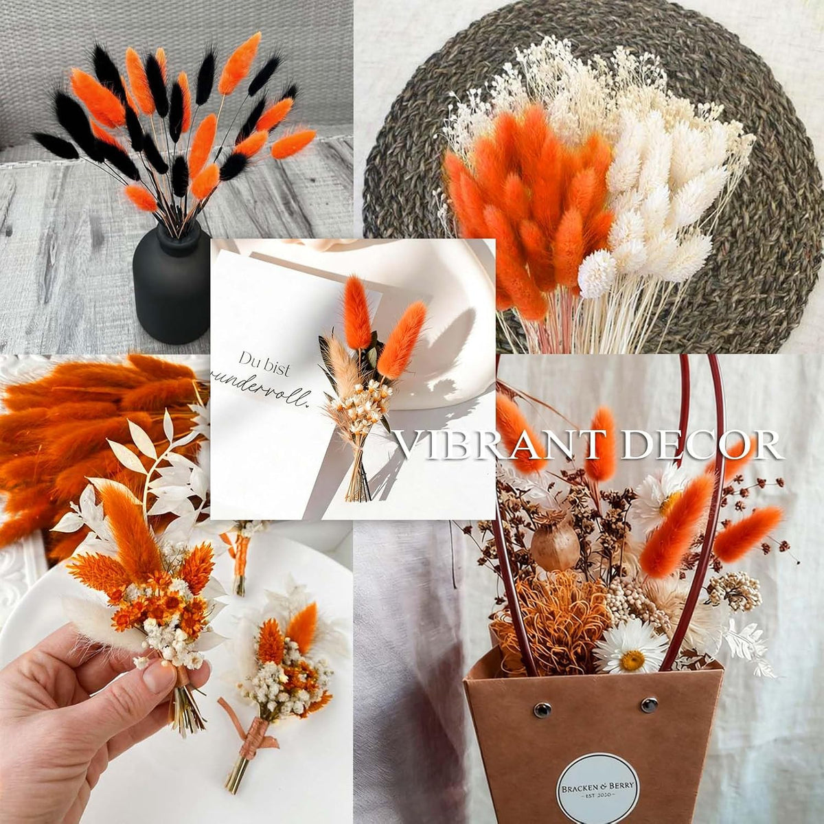120pcs Orange Bunny Tail Pampas Grass Dried Flowers for Vase Boho Flowers Dried Babys Breath Wedding Decor Dry Flowers for Vase (Orange 120 PCS)