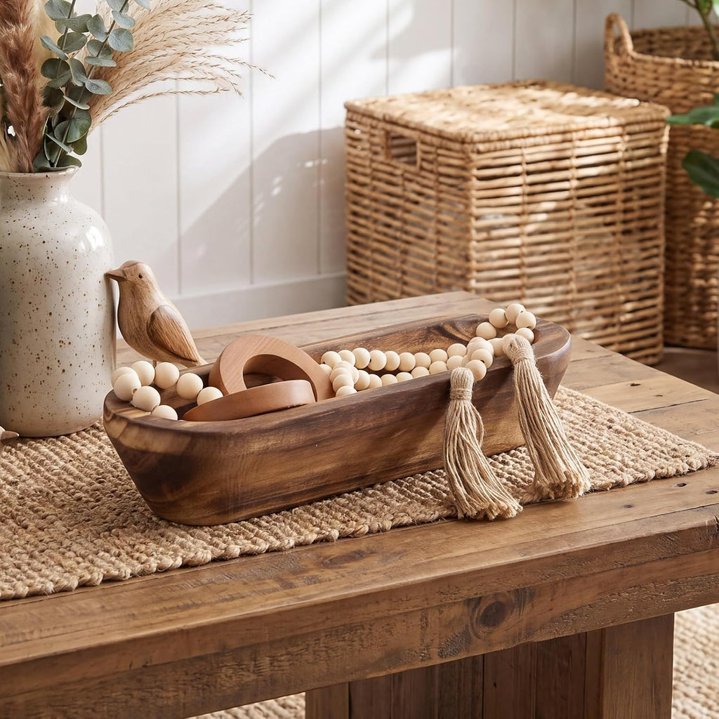 16.5" Wooden Dough Bowls for Decor Farmhouse Centerpiece Table Decoration