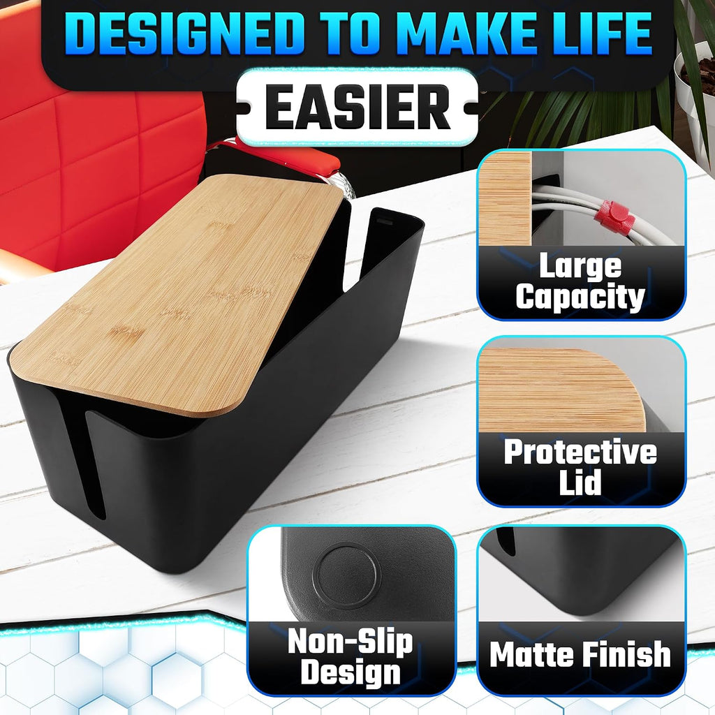 Cord Box Hider 2 Pack, Cable Management Box, Medium, Large, Black