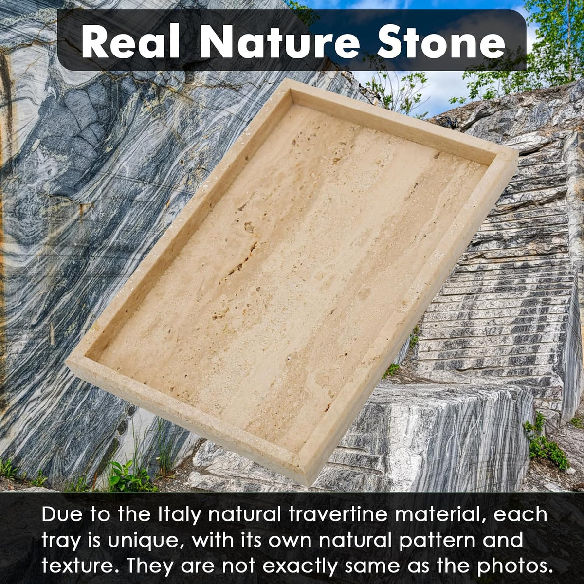 Real Natural Travertine Tray for Bathroom, Vanity, Kitchen Counter