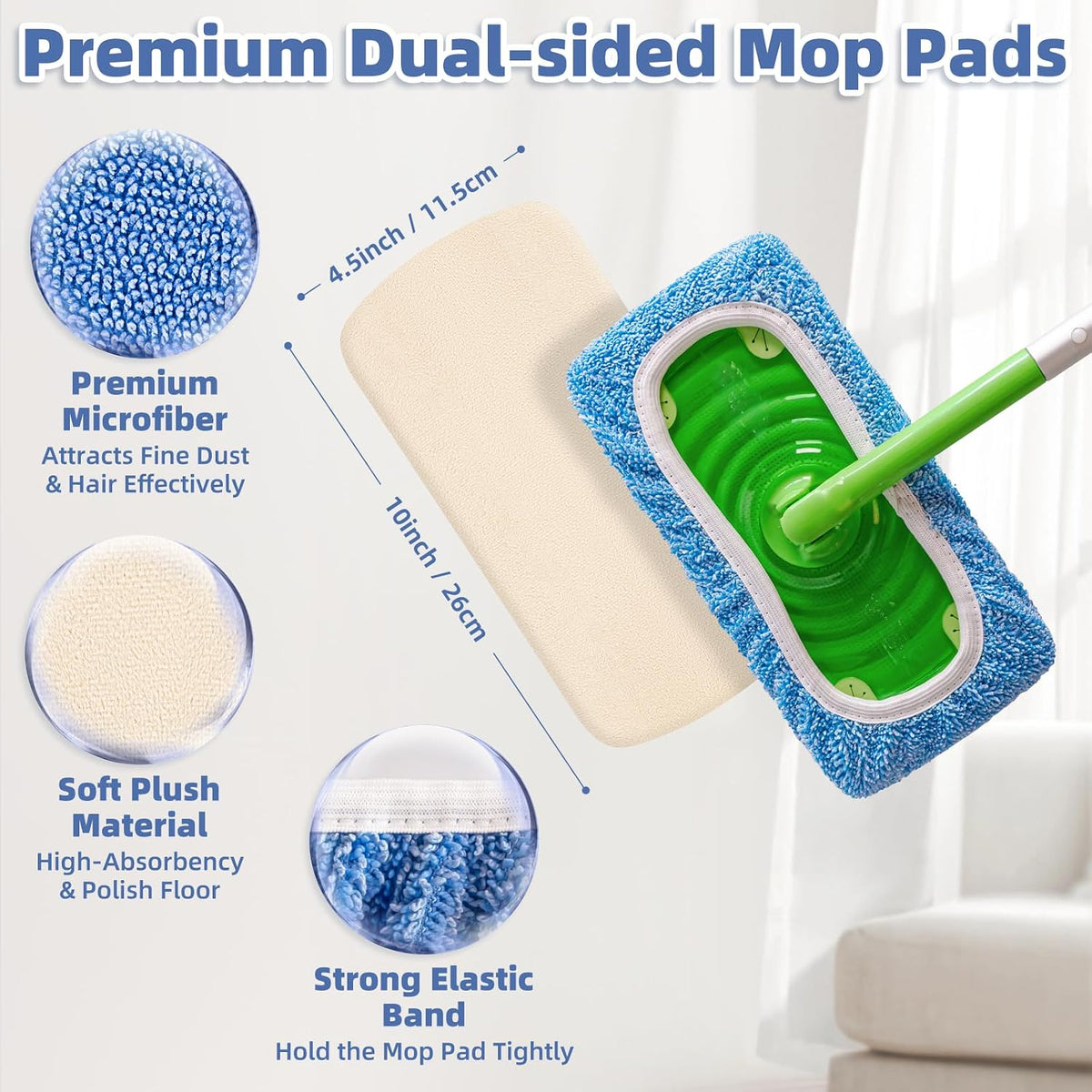 3 Pack Dual-Sided Reusable Mop Pads Fit for Swiffer Sweeper