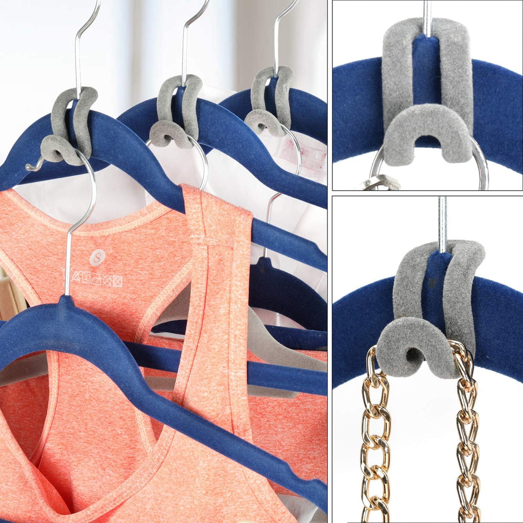 Mlici 60 Pack Velvet Space-Saving Hanger Connector Hooks for Closet, Gray
