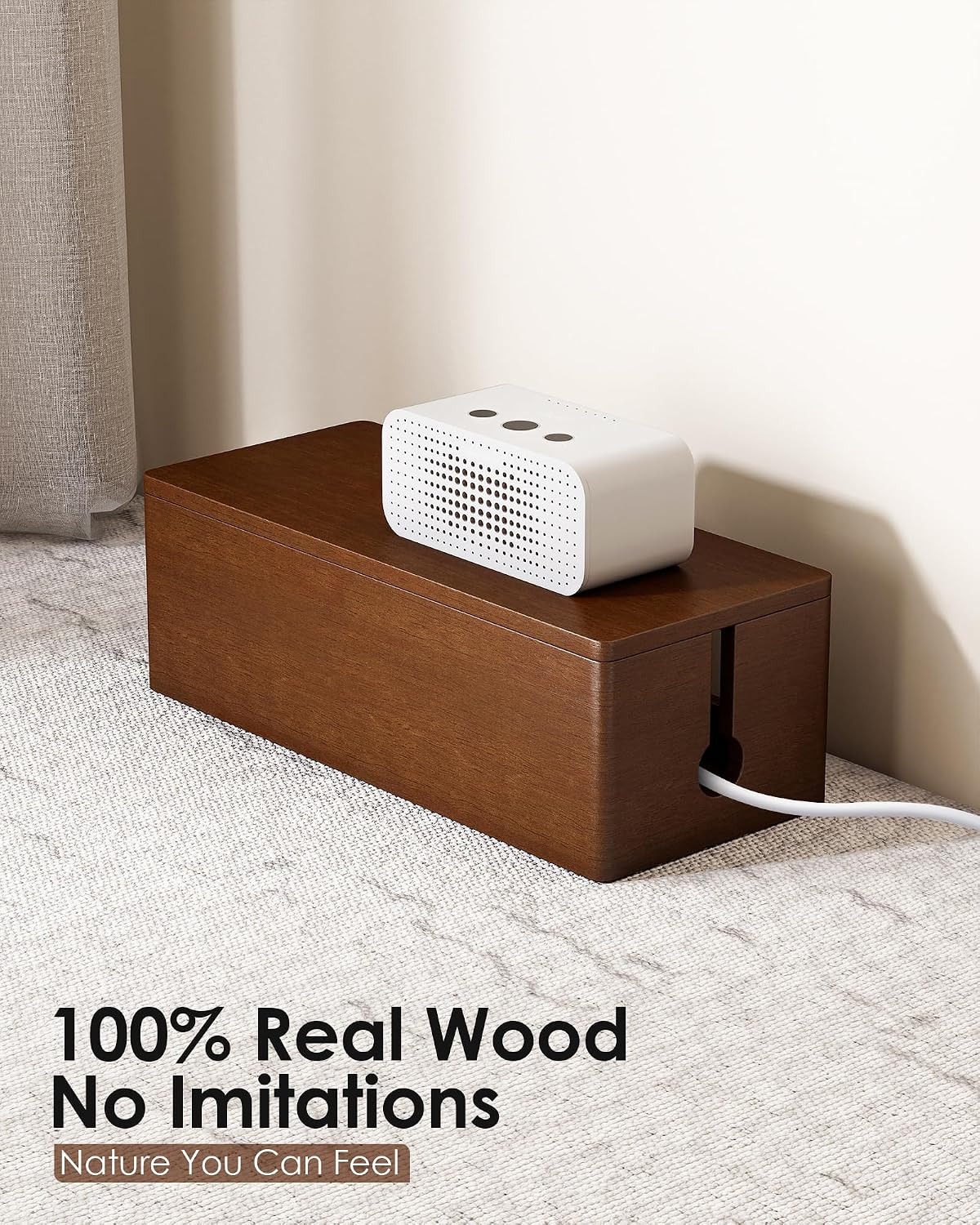 YECAYE Solid Wood Cable Management Box, Walnut Color, 14.2 x 6.1 x 4.1