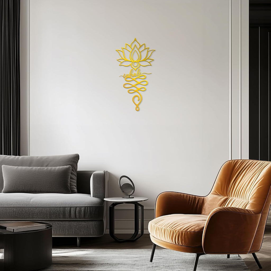 Xedatric 2 Piece Metal Lotus Wall Decor for Yoga Gold