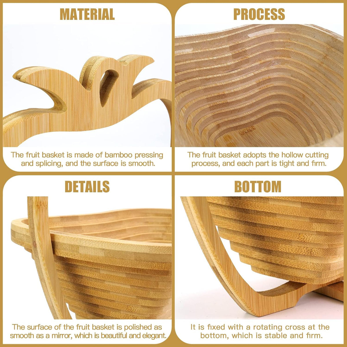 MYOSOTIS Foldable Fruit Basket Gift Bamboo Fruit and Veggie Basket,Fruit Bowl Holder Dried Fruit Basket For Christmas decorations Holiday Party Mom Gifts (Apple)
