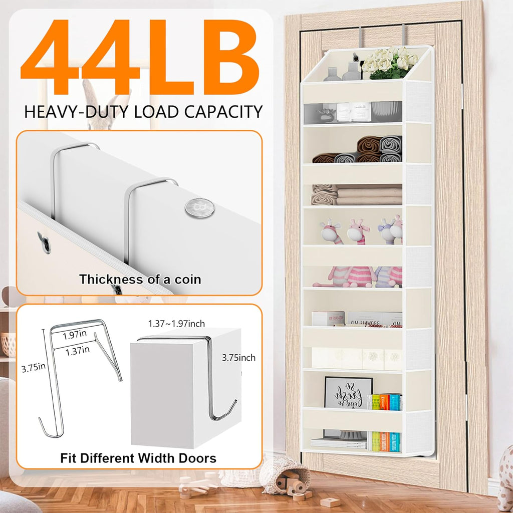 Over Door Organizer with 5 Large Pockets & 10 Mesh Side Compartments - Behind The Door Storage for Bathroom, Bedroom, Closet, Pantry, RV & Nursery - Baby Room Organizer Solution - Beige