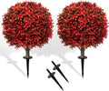 Chillchard 2Pack UV Resistant Red Artificial Boxwood Topiary Fake Plant