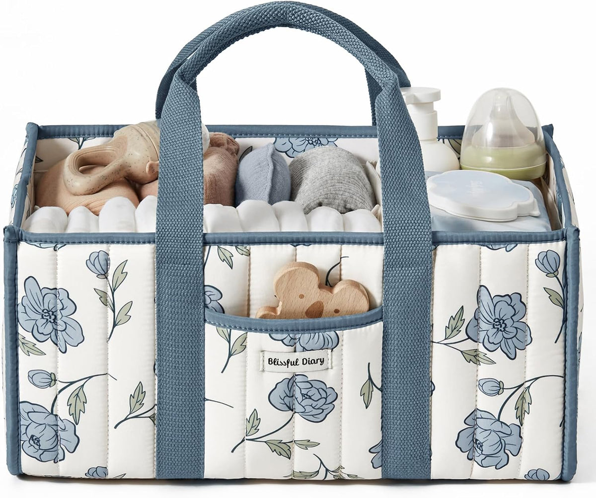 Blissful Diary Floral Diaper Caddy Organizer, Peony Blue