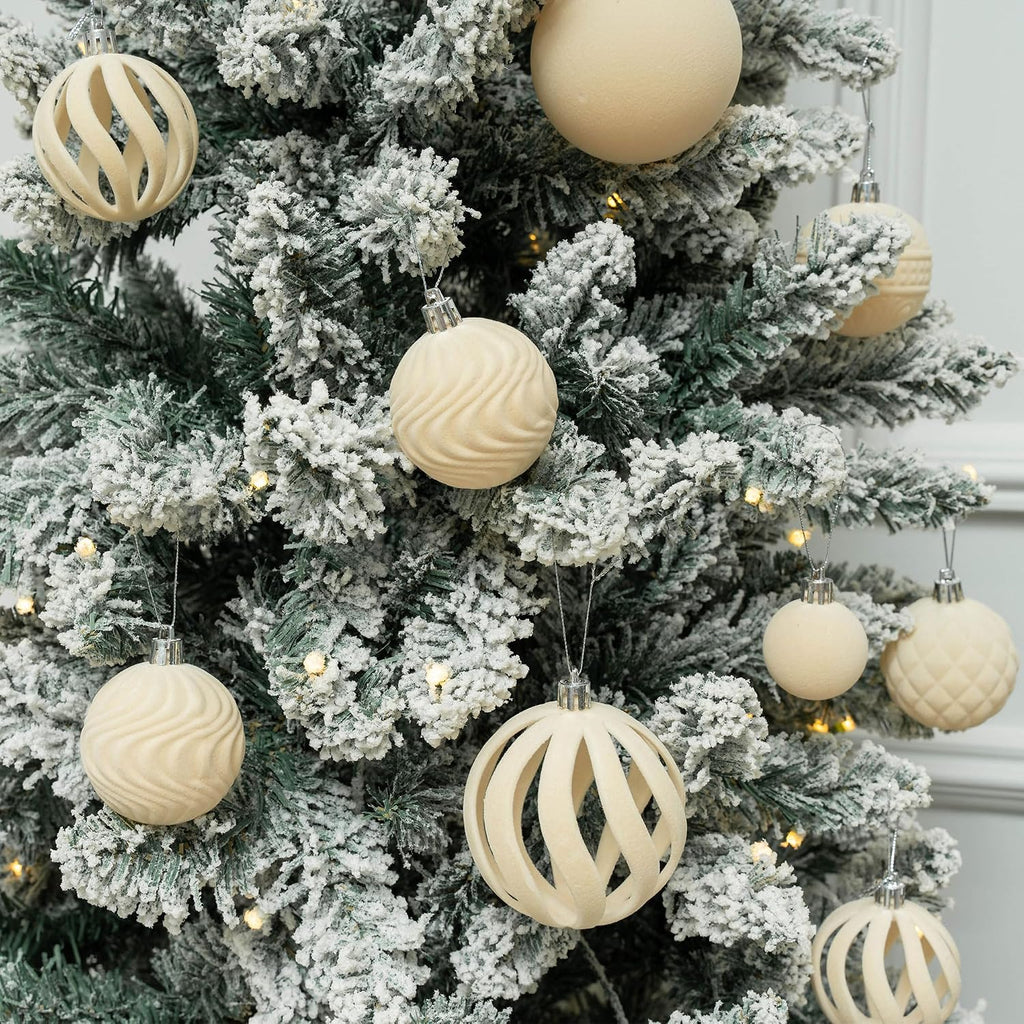 36PCS Velvet Ornaments for Christmas Tree,Flocked Christmas Ornaments Set