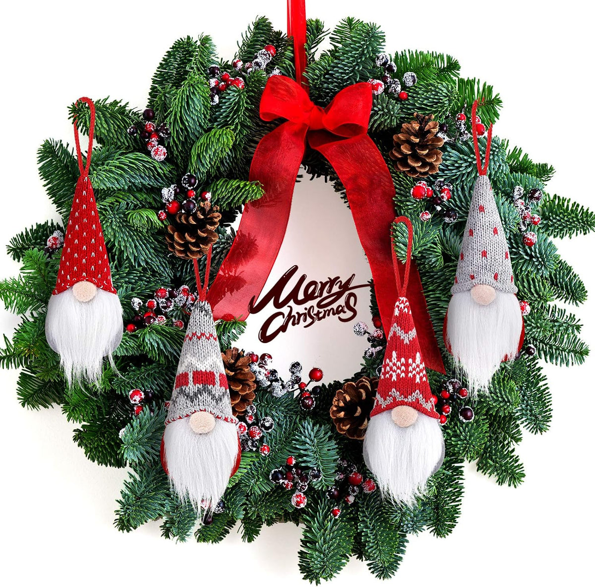 D-FantiX Gnome Christmas Ornaments Set of 4, Handmade Swedish Tomte Gnomes Plush Scandinavian Santa Elf Table Ornaments Christmas Tree Hanging Decoration Home Decor 2026