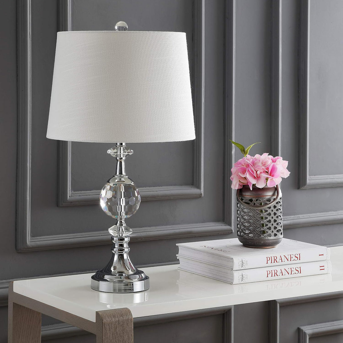 JONATHAN Y Channing Table Lamp 25.5" Crystal and Metal, Clear/Chrome