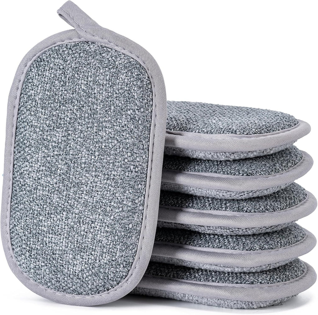 Non Scratch Scrub Sponge-6pack, Dual-Sided Sponges Kitchen(M,Gray)
