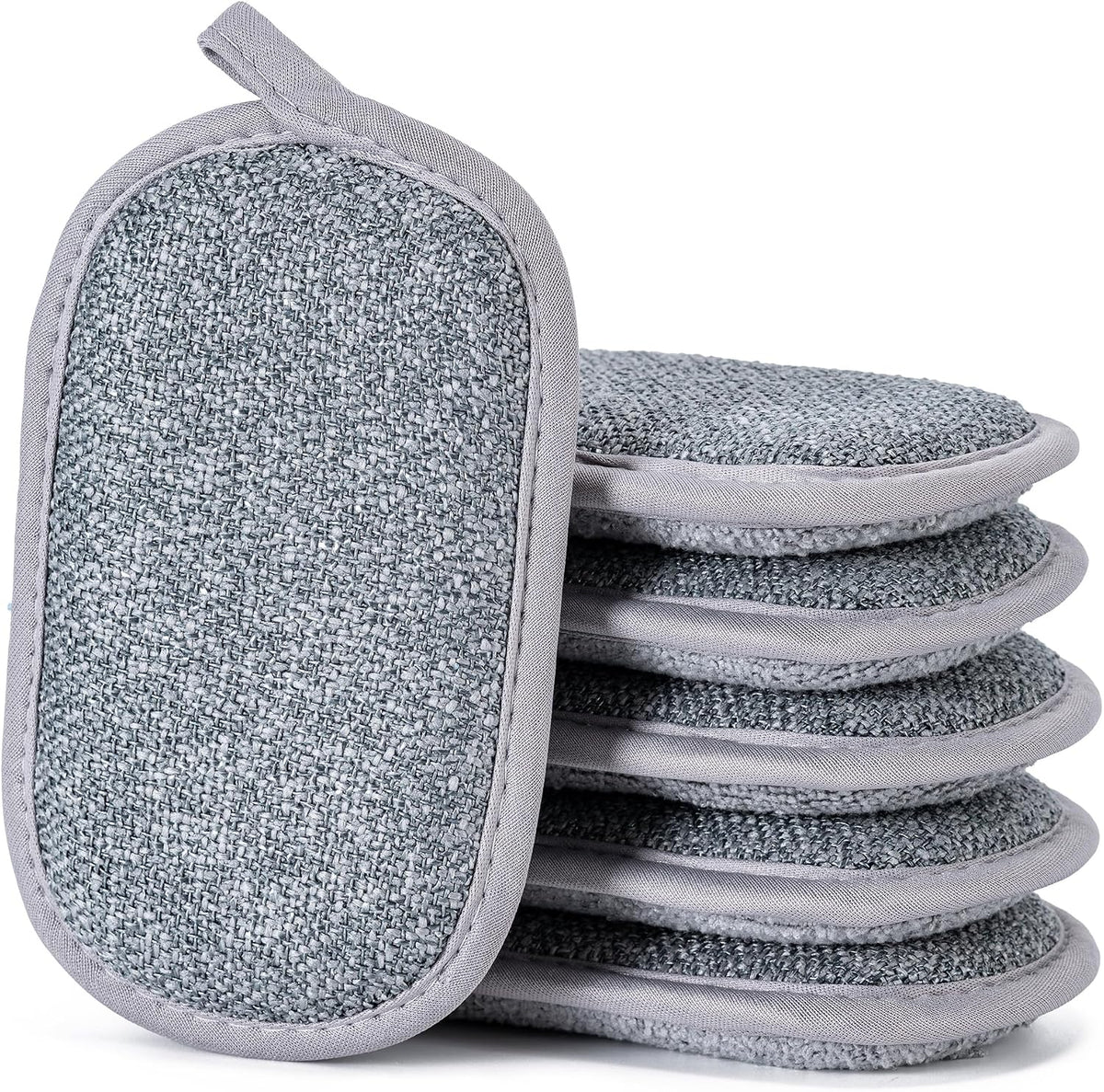 Non Scratch Scrub Sponge-6pack, Dual-Sided Sponges Kitchen(M,Gray)