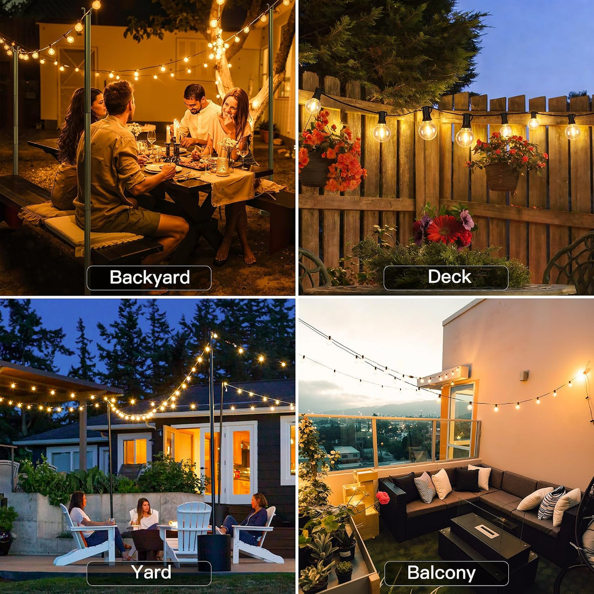 Outdoor String Lights, 100FT G40 Patio Lights with Remote, Balck