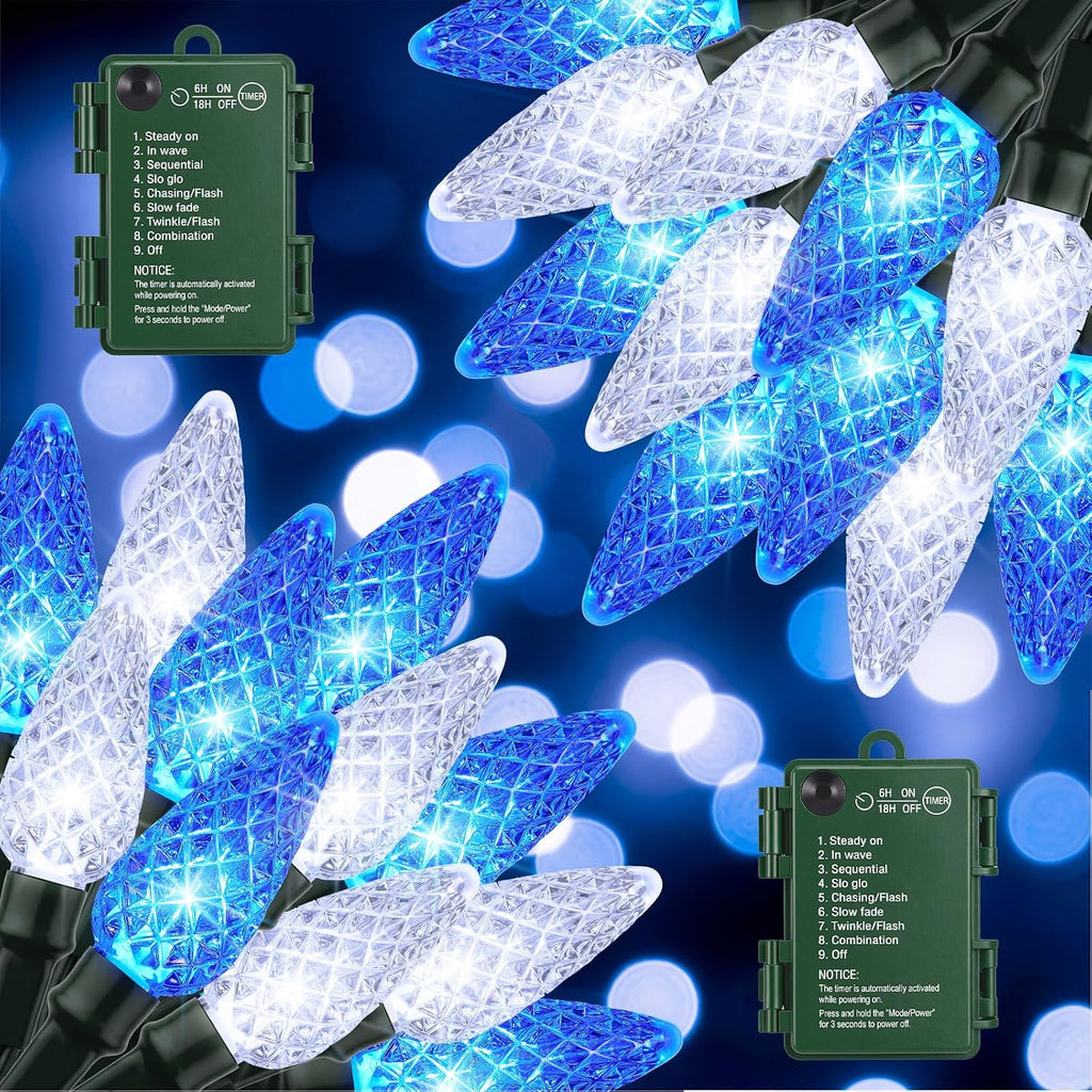 Brightown 2 Pack Battery Operated Christmas Lights 16.5FT Blue & White