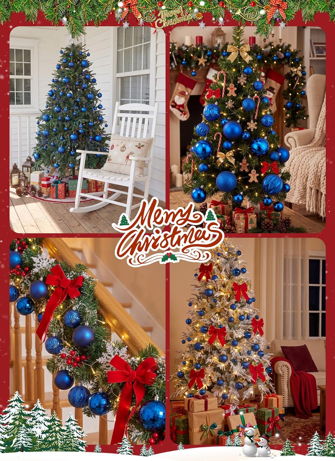 Brightown 36‑Pack Blue Shatterproof Christmas Tree Ball Ornaments Set