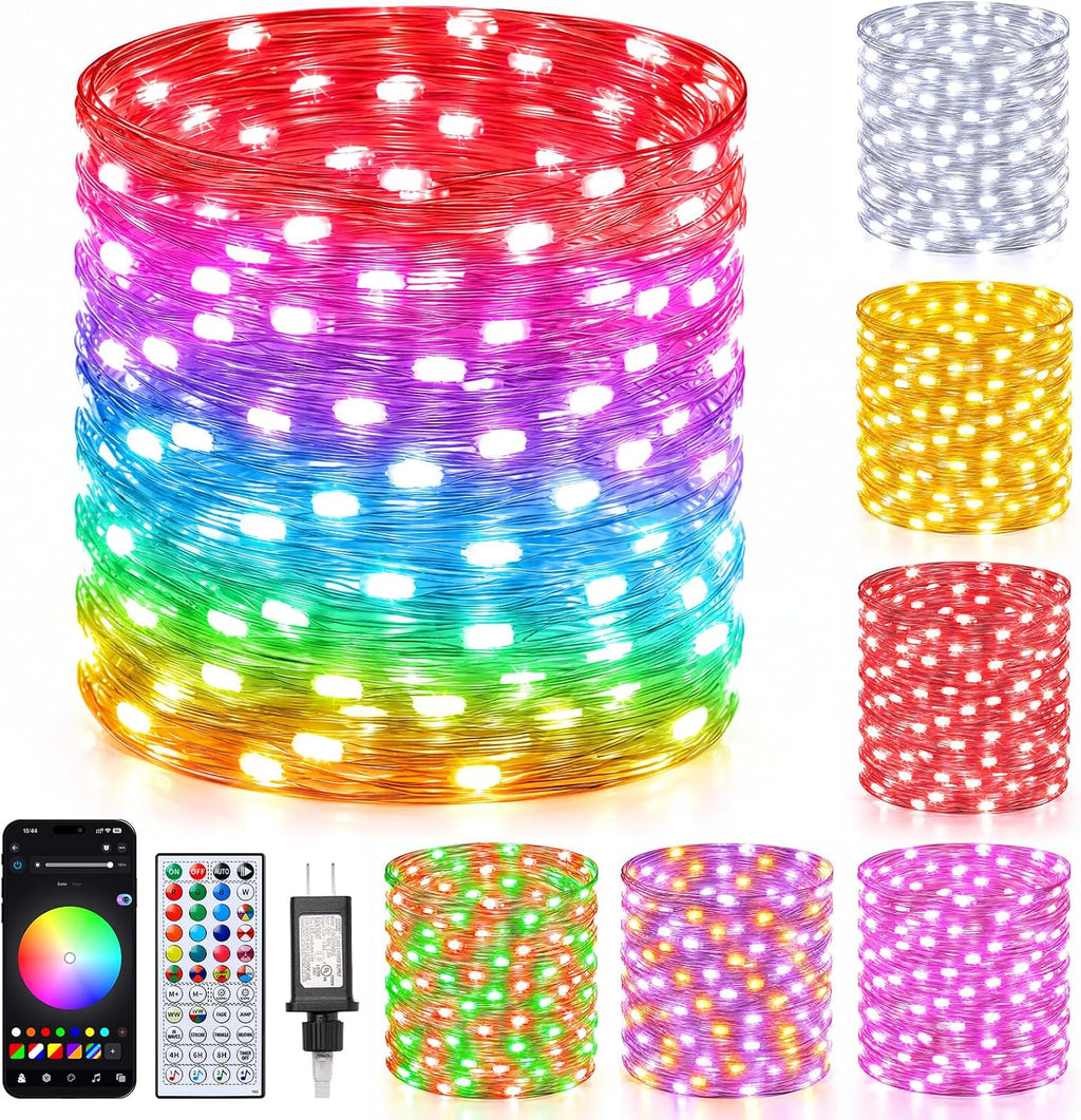Minetom 200 LED Color Changing Fairy Lights, 66FT String Lights Silver Wire