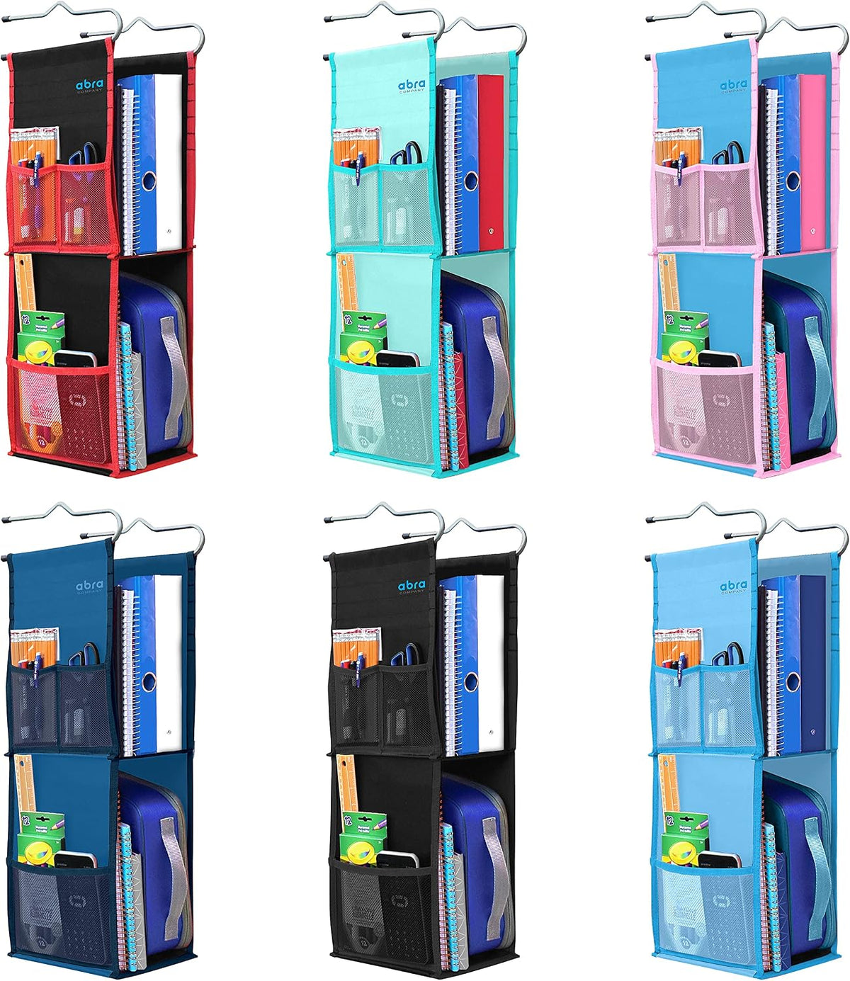 ABRA® 2 Shelf Hanging Locker Organizer for School, Work, Gym, Storage | Deep Shelves 6.5”x 9”| Eco-Friendly Fabric Healthy for Children (Black/Red)