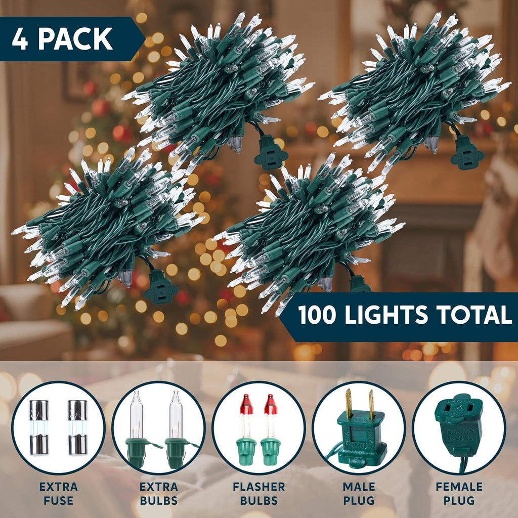 Joiedomi Clear Christmas String Lights Indoor,400(4x100) Mini White Fairy Light,86FT Lighting Decor for Patio Dorm Classroom Bedroom Holiday Wedding Party Garland Birthday Festival,Green Wire