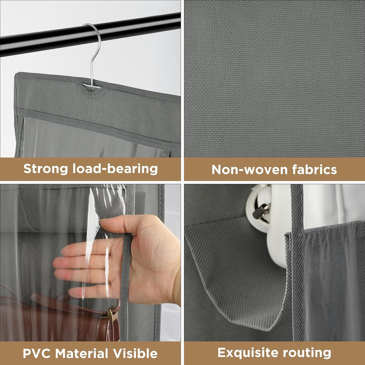 8-Pocket Hanging Handbag Purse Organizer for Closet, Grey