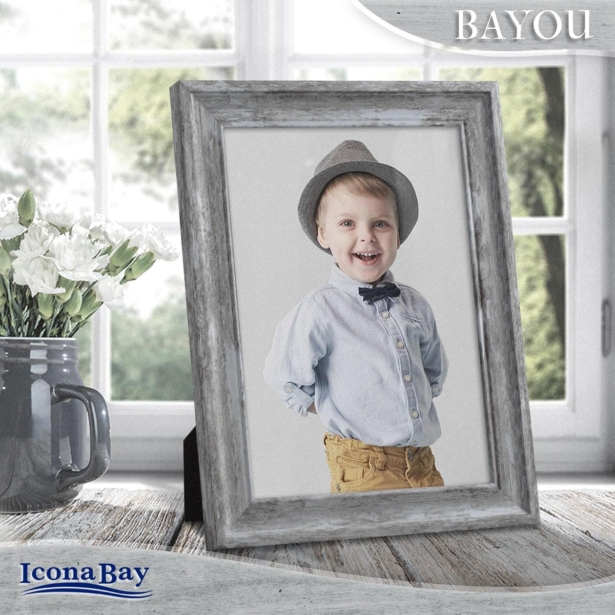 5x7 Azure Gray Picture Frames, Cape Cod Style, Table Top, Wall Mount, Bayou