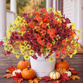 Sggvecsy Artificial Flowers for Outdoors 12 Bundles Realistic Faux Plants Fake Silk UV Resistant Flower for Boxwood Planter Patio Porch Outside Decoration(Orange Yellow Burgundy)