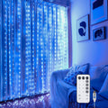 Fairy Curtain Lights for Bedroom, 300 LED 9.8x9.8 Ft Fairy Lights Curtain with Remote, String Light 8 Flashing Modes USB Plug in for Dorm Backdrop Window Wall Indoor Outdoor, Blue