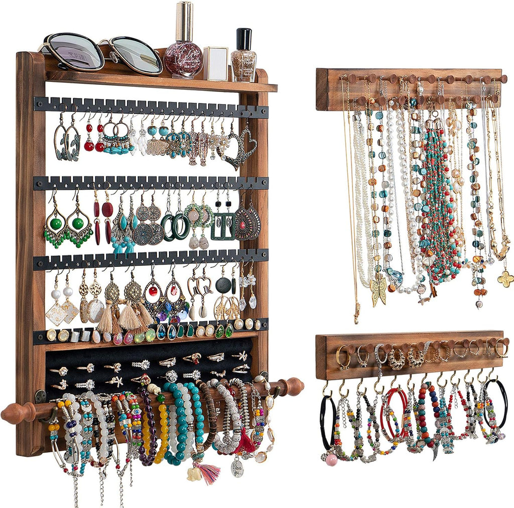 3Pcs Wood Earring Organizer,Wall Jewelry Organizer,Jewelry Storage