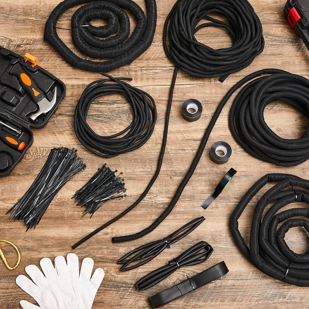 Nuanchu Wire Loom Sleeve Kit, Split Sleeving with Heat Shrink, Tape & Ties