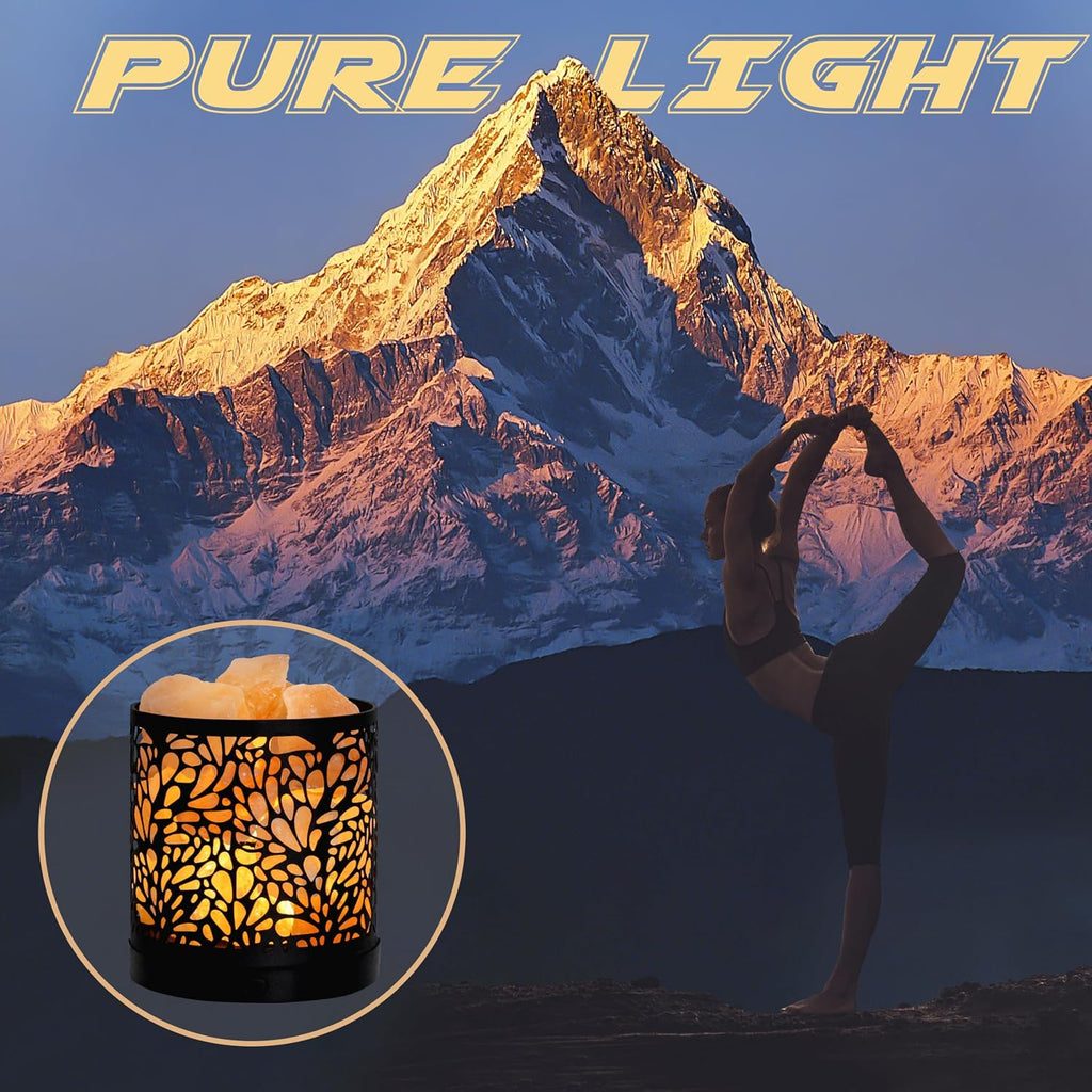 SUNYA Himalayan Salt Lamp - Metal Basket with 5 LED Bulbs, Pink Rock Salt Lamp Night Light with USB Power Cable. Box Package (Etoile)