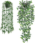 Der Rose 2Pcs Fake Hanging Plants Artificial in Black Pots for Office Decor