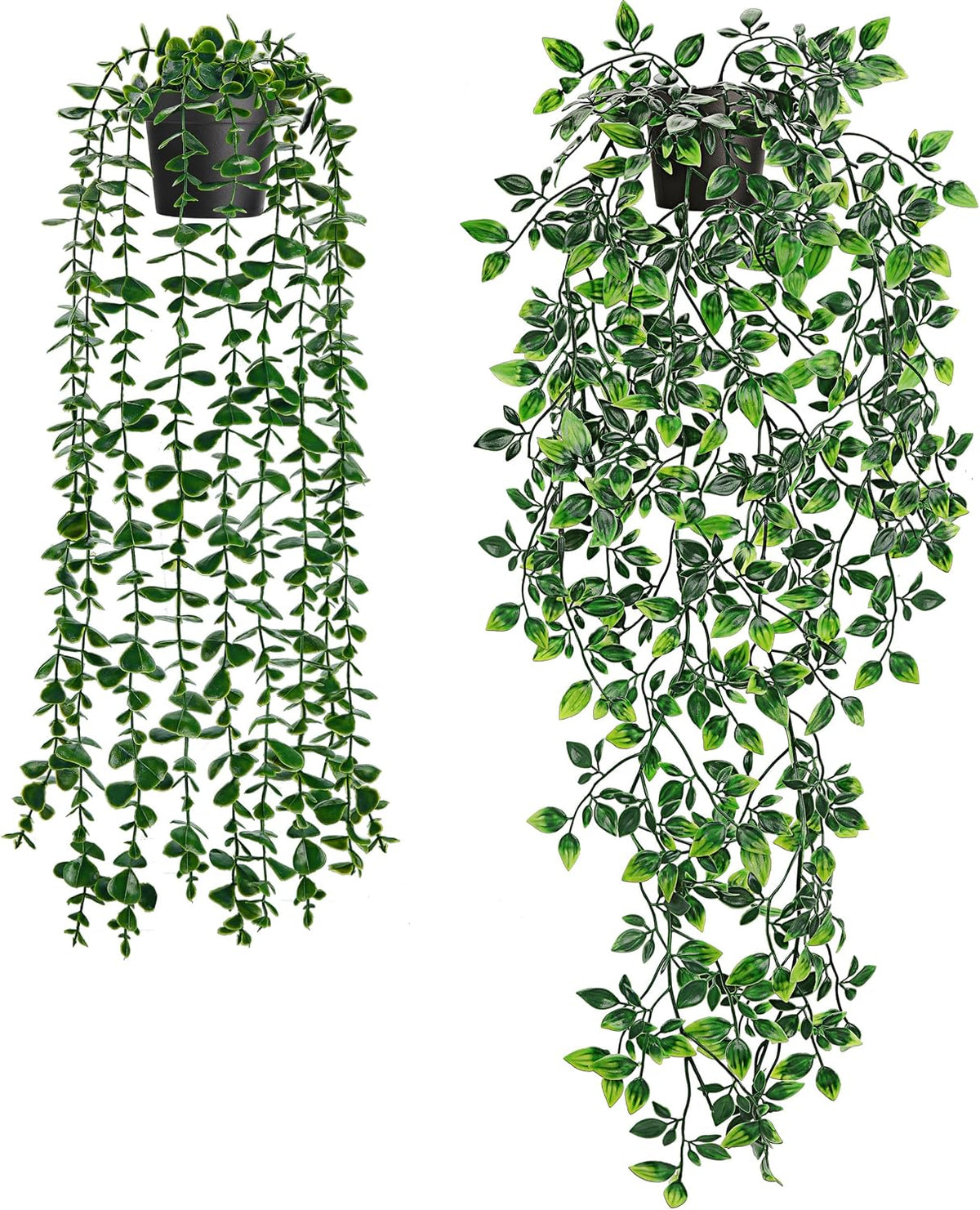 Der Rose 2Pcs Fake Hanging Plants Artificial in Black Pots for Office Decor