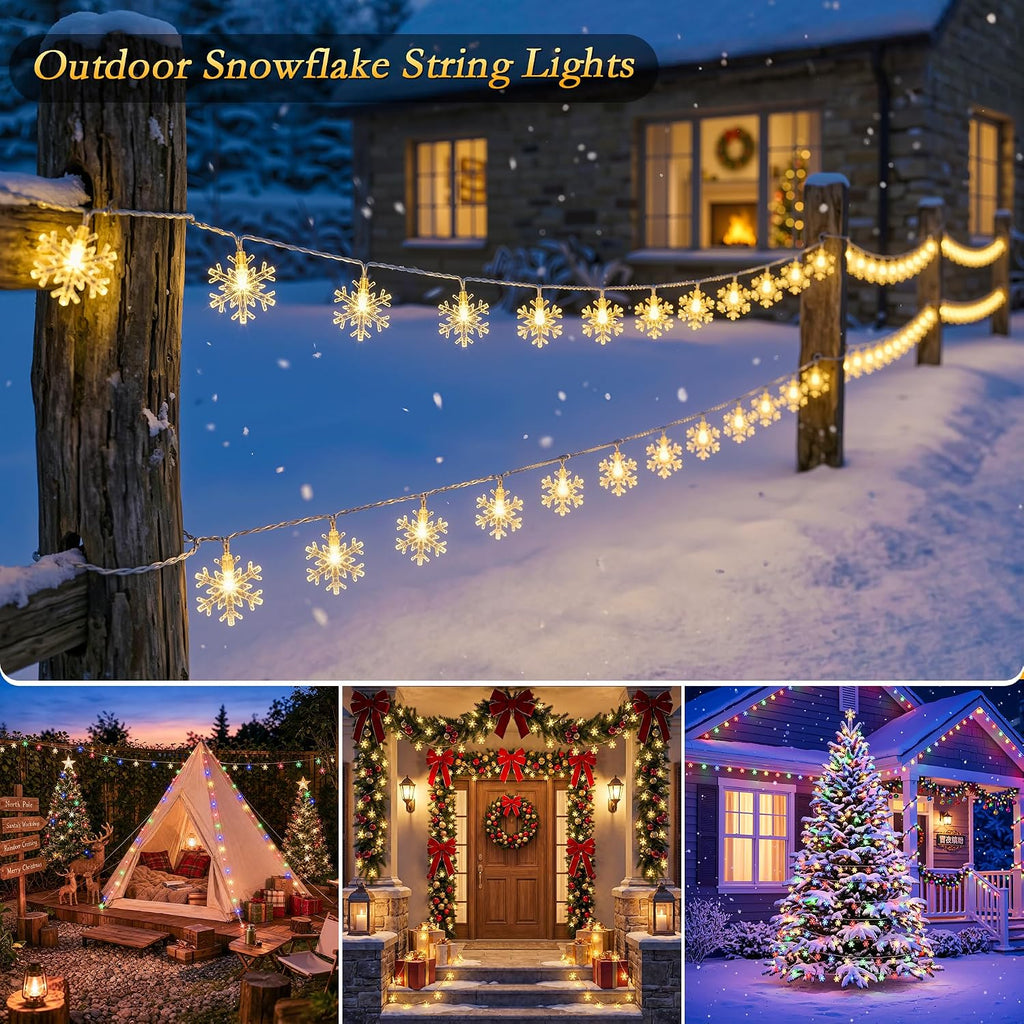 Christmas Snowflake String Lights USB 50FT 100 LED Warm White & Multicolor