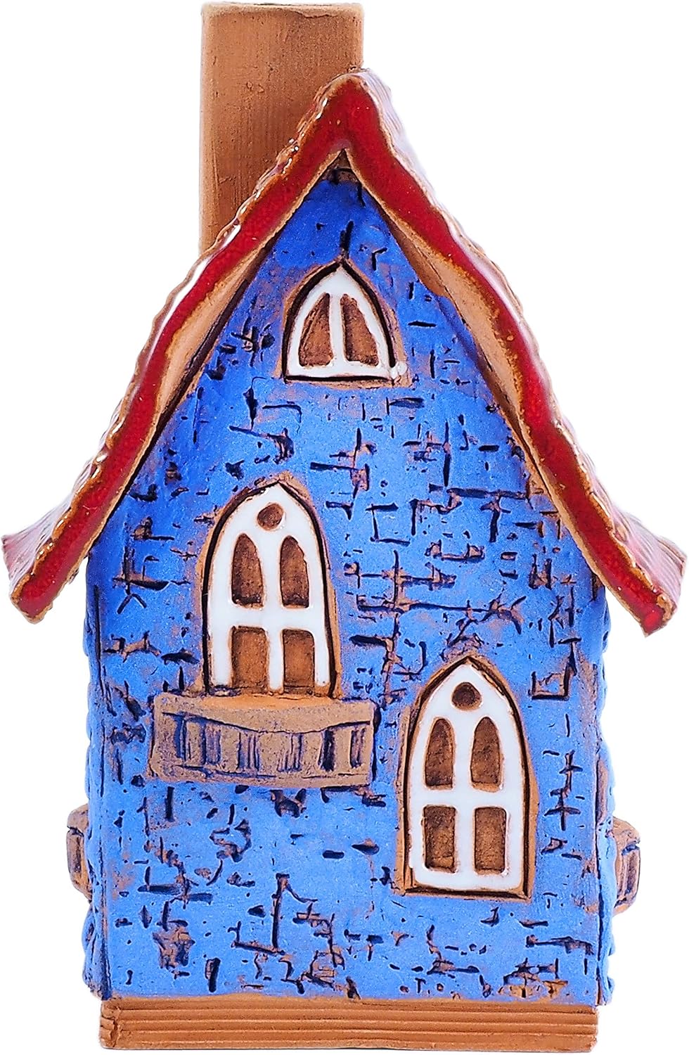 Ceramic Houses and Villages Collection - Handmade House Miniature Cone Incense Holder Burner Handcrafted Blue House Hand Painted R503