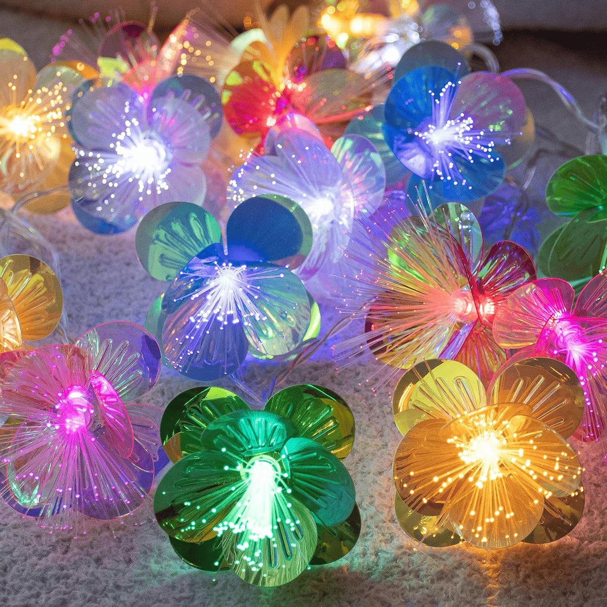YOLIGHT Fiber Optic Flower String Lights Battery Operated with Timer 6.5ft
