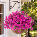 Sggvecsy Artificial Flowers for Outdoors with Baskets Hanging Plant Faux Flowers UV Resistant Fake Silk Morning Glory with Eucalyptus for Planter Porch Garden Home Spring Summer Decoration(Fuchsia)