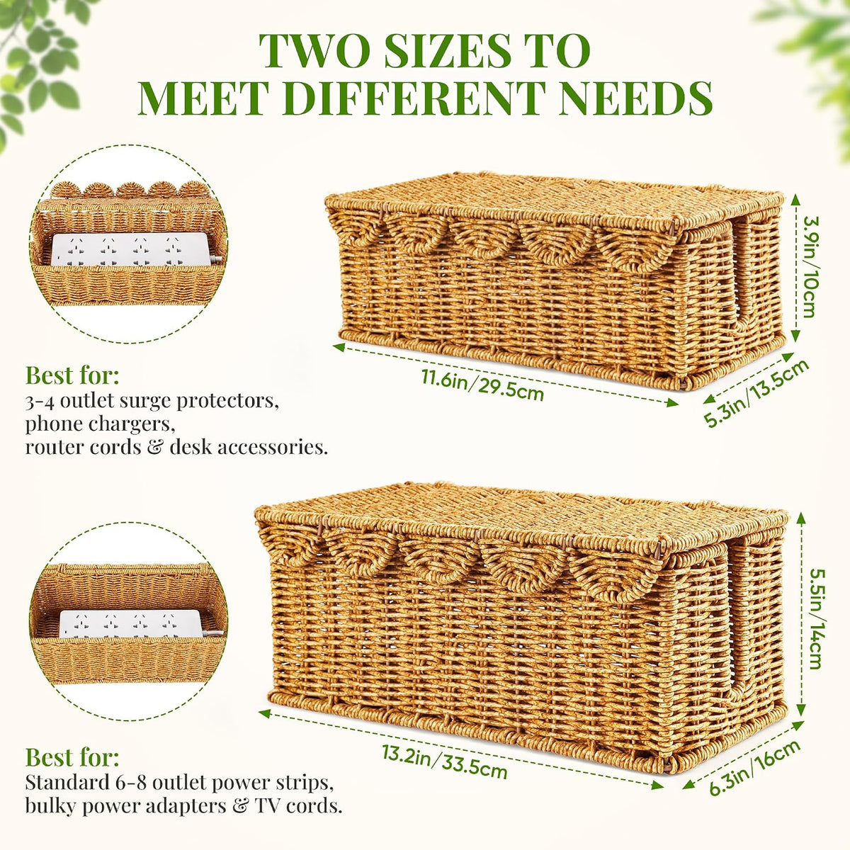 2 PCS Handmade Rattan Cable Management Box,Decorative Cord Hider