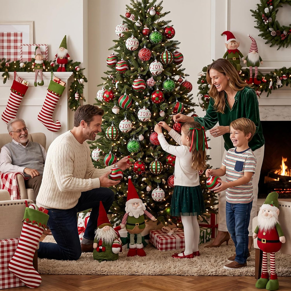 Valery Madelyn Christmas Ornaments Set, 16ct Red Green White Shatterproof Christmas Tree Decorations Ball Ornaments Bulk, 3.15 Inch Hanging Ornaments for Xmas Trees Holiday Party Decor