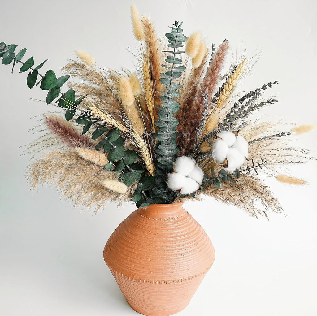 Handmade Dried Flower Bouquet - Pampas Grass, Eucalyptus & Cotton Stems - Boho Home Decor, Wedding Centerpiece, Floral Arrangements & Vase Fillers