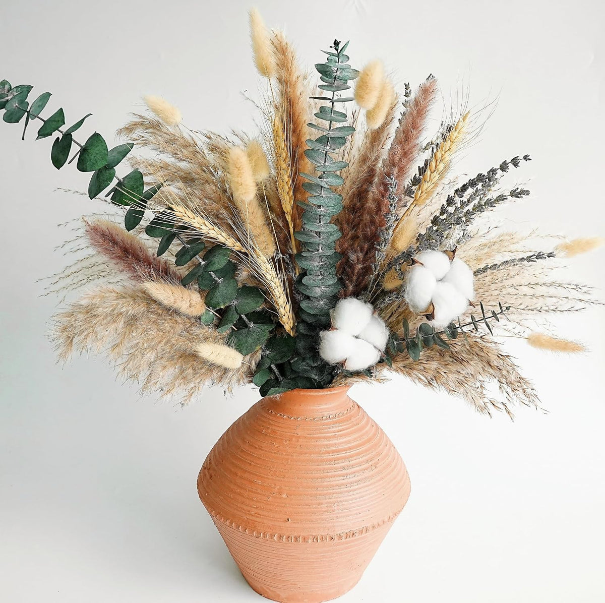 Handmade Dried Flower Bouquet - Pampas Grass, Eucalyptus & Cotton Stems - Boho Home Decor, Wedding Centerpiece, Floral Arrangements & Vase Fillers
